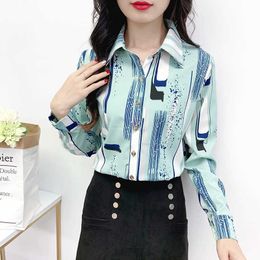 Korean women Shirts chiffon blouses for striped shirt tops office lady long sleeve woman print plus size 210604