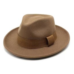Men Curved Brim Wool Felt Fedora Hat New Vintage Trilby Jazz Hat Autumn Winter Derby Church Party Hat