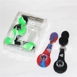 smoking Silicone Bongs Nectar Kit GR2 Titanium Tip Dab Straw Rig Oil Concentrate Smoke Pipe wax containers dabber tool