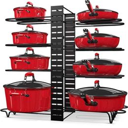 Pot and Pan Organiser for Cabinet Adjustable 8 Non-Slip Tiers Rack with 3 DIY Methods Kitchen s & Pans 211112