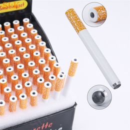 100 Pcs/lot 77mm Cigarette Shape Smoking Pipes Mini Hand Tobacco Dry Herb Pipes Snuff tube Aluminium Ceramic Accessories