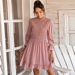 Women's vintage ruffle dress shirt autumn short casual dress women winter dress elegant office lady vestidos 210415