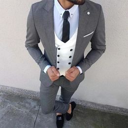 Men's Suits & Blazers ANNIEBRITNEY 3 Piece Grey Slim Fit Men Formal Suit Custom Skinny Groom Wedding Tuxedo Prom Set