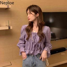 Neploe Lace Up Blouse Women French Square Collar Flare Sleeve Ladies Blusa Shirts Summer Fashion Casual Female Tops 1D855 210423