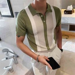 High Quality Polo Shirt Men Short Sleeve Spring Breathable Homme Social Club Outfits Knitting Green 210707