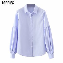 Toppies Woman Shirts Light Blue Striped Shirts Long Sleeve Blouses Tops Female Long Sleeve Clothes 210412