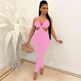 Fashion Solid Colour Summer Backless Sexy Romper Women Jumpsuits Spaghetti Strap Evening Party Overalls Trendy 210525