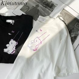 Kimutomo Summer Fashion T-shirt Female O-neck Short Sleeve Tops Girls Sweet Cartoon Printing Korean Chic Casual 210521