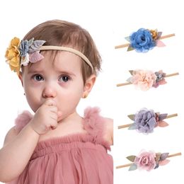 12 adet / grup Bebek Inci Yapay Çiçek Naylon Bantlar Kızlar Için Yenidoğan Elastik Hairband Toddler El Yapımı Çiçek Bebek Bandı