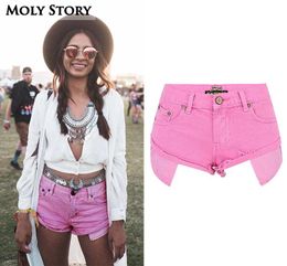 Sommer Mini -Denim Shorts Pink Low Rise für Frauen kurze Jeans schneiden sexy Beute Frauen ab