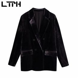 vintage velvet women blazer long sleeve Double Breasted Lady Suit Coat Business Casual Blazers Jackets Spring 210427