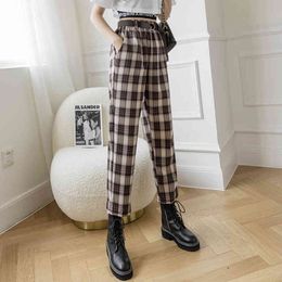 Fashion Plaid Pants Women Streetwear Cool Girl High Waist Trousers harem sweatpants joggers women cargo sweat pants korean 210512