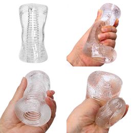 NXY Sex Masturbators 13cm Transparent Cup Toys for Men 18 Male Masturbator Realistic Vagina Real Pussy Penis Enlargement Exerciser Erotic Goods 220127