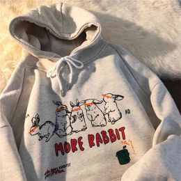 Sweatshirt For Women's More Rabbit Print Winter Korean Style Fashion Hoodies Kawaii Oversized Hooded Polyester Harajuku 210910