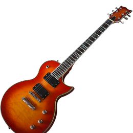 6 Strings Cherry Sunburst Electric Guitar with Abalone Inlay,Rosewood Fretboard,EMG Pickups,Quilted Maple Veneer