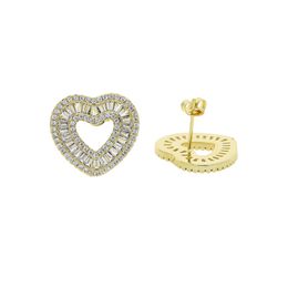 2022 New Hollow Out Love Heart hoop stud Earring Full Iced Out Bling Baguette Micro Pave Cubic Zircon 5A CZ Fashion Hip Hop Women Jewellery