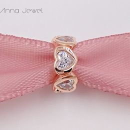 No color fade off Solid Rose Gold Space In My Hear with CZ Pandora Charms for Bracelets DIY Jewlery Making Loose Beads Silver Jewelry wholesale 781252CZ