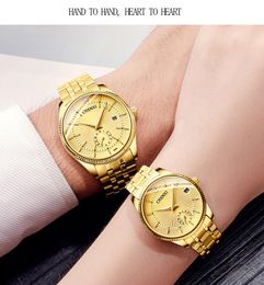Wristwatches CHENXI Full Gold Couple Watch Men's Calendar Display Luminous Waterproof Luxury Ladies Business Casual Exquisite Watches WA195