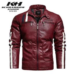 Winter Men's Leather Trench Coat Jacket Lining plus Cotton Warm Stitching Slim Men Wind-Resistant Pu 210923