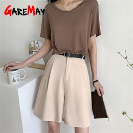 Women's Summer Shorts Long Loose Korean Style Knee-Length Colourful Casual Khaki Wide Leg Suits with for Women 210722