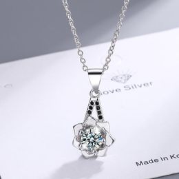 Pendant Necklaces Fashion Flower Fine Jewelry For Woman Crystal Necklace Luxury Designer Original Gift To Girlfriend Short Clavicle Chain