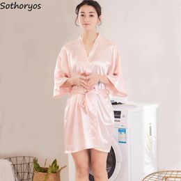 Women's Sleepwear Robes Women Half Sleeve Solid Short Bathrobe Plus Size 2XL Thin Breathable Elegant Womens Korean Style Loose Soft