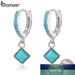 bamoer Vintage 925 Sterling Silver Ear Buckles Simple Tugquoise Pendant Drop Earrings for Women Fine Jewellery Beach Party Gift Factory price expert design Quality