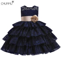 Flower Girls Dresses For Wedding Lace Cake Tutu Girl Birthday Party Evening Dress Princess Communion Sleeveless Ball Gown 210508