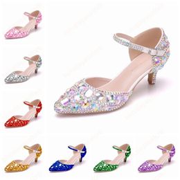 Sexy Women's High Heel Sandals Ankle Strap Pumps Rhinestone Wedding Shoes Woman Dress Heels Bridal Shoes 5cm