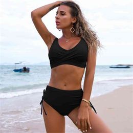 Solid Sexy Bikini Summer Swimsuit Women 2 Pieces High Waist Bikini Push Up Swimwear Tankini Swimsuits Bathing Suit Women 210407