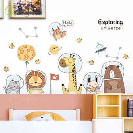 Cute Space Astronaut Animals Wall Stickers For Kids Room Home Decor Baseboard Self Adhesive Sticker Living Room Wall Decoration 211112