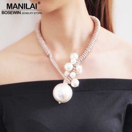 MANILAI Big Imitation Pearl Pendant For Women Thick Rope Adjustable Statement Chokers Necklaces Jewellery 2020