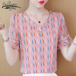 blouses woman womens clothing plus size tops short sleeve striped pink chiffon blouse women and 4488 50 210508