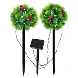 2-in-1 LED Solar Light Pine Needles Balls Lawn Stakes Lamp Waterproof Outdoor Garden Yard Art for Home Courtyard Christmas Decoration