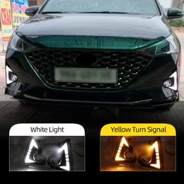 2PCS Car LED Daytime Running Light For Hyundai Accent Solaris 2021 2022 Yellow Turn Signal Relay DRL Fog Lamp Decoration