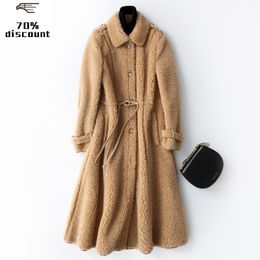 Women's Fur & Faux 2021 Real Sheep Shearling Coat Winter Jacket Women Lamb Korean Long Jackets For 300% Wool Coats MY4042