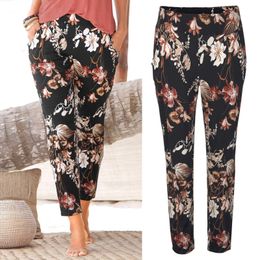Fashion New Women Pants High Waist Printing Trousers Long Boho Pockets Daily Beach Travel Casual Q0801