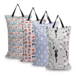 Waterproof Reusable Wet Bag Printed Pocket Nappy Bags Baby Travel Wet Dry Bags large Size 40x70cm Diaper Bag 211025
