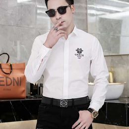 Luxury Sequin Bee Men Shirts Long Sleeve Slimn Fit Casual Shirt High Quality Male Business Dress Shirts Social Streetwear Tops 210527