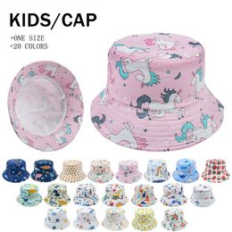 10pcs Kids cartoon printed cute bucket hat cap 4Y+ 20 colors boys girls fashion Wide Brim sun hats visor Caps fruit animal hair Accessories