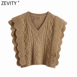 Women Fashion V Neck Crochet Knitting Sweater Female Sleeveless Cascading Ruffle Casual Vest Chic Pullovers Tops S520 210420