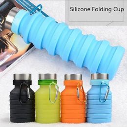 Fold Silicone Hydration Gear Water Bottles Sport 550ml Flexible Drink Cups Cycling Bottles Mug Travel With Mountaineering Buckle 4 Colors