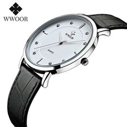 Clearance Sale WWOOR Top Brand Quartz Mens Watches Luxury Diamond Dial Genuine Leather Waterproof Clocks Fashion Wrist Watch Men 210527