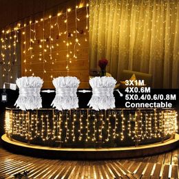 Strings Christmas 8 Modes Curtain LED Lights 3M 4M 5M Icicle Fairy String Light Party Decorations Rattan Chain Outdoor D30