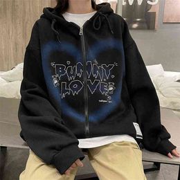 heart-shaped letter printed zipper hoodies women's Y2K hip-hop streetwear sweatshirt oversized casual loose hoodies top 210909