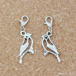 100Pcs/lots AlloyHollow Bird Floating Lobster Clasps Charm Pendants For Jewellery Making Bracelet Necklace DIY Accessories 11x41mm A-245b