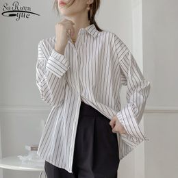 Korean Striped Women's Blouse Casual Loose Office Lady Style Long Sleeve Top Female Singel Breasted Fashion Women Shirts 11876 210508