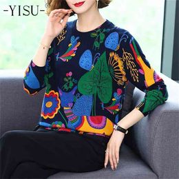 YISU Autumn Winter Pullover Sweater Women High Quality Loose Knitted Sweaters Jumpers Female Soft Cartoon print sweater 210914