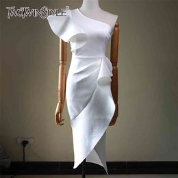 Asymmetrical Patchwork Ruffle Dress For Women O Neck Short Sleeve High Waist Sexy Slim Dresses Female Fashion 210520