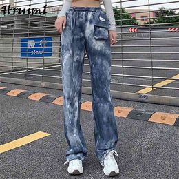 Tie Dye Womens Cargo Pants High Waist Casual Trousers Full Length Streetwear Fashion Pocket Sweatpants 210513